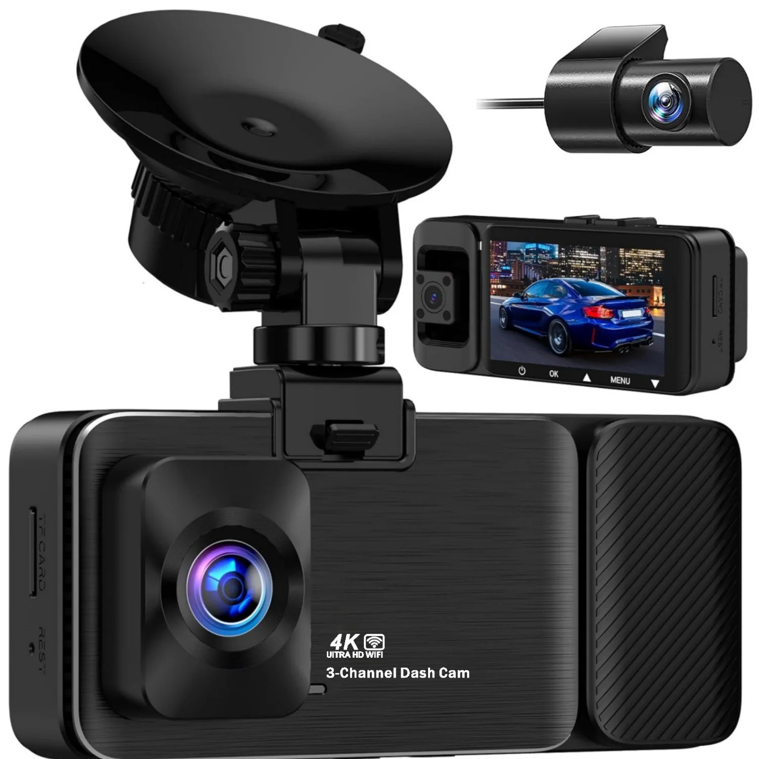 NewHigh-Definition 3-Inch IPS Private Mold Dashcam for Cars 2.5K + 1080P + 1080P 5G WiFi GPS 3-Lens Mobile Phone Connection Came