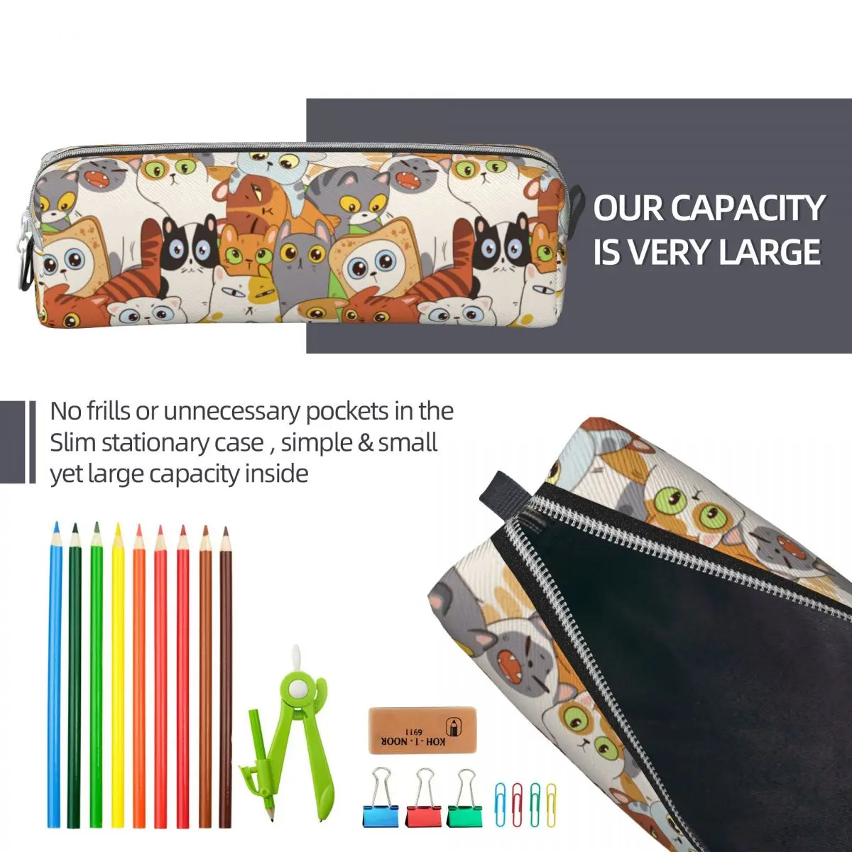 Leuke Grappige Cartoon Katten Potlood Case Schattige Dieren Potlooddoos Pen Doos Voor Meisje Jongen Big Bags Studenten School Geschenken Briefpapier