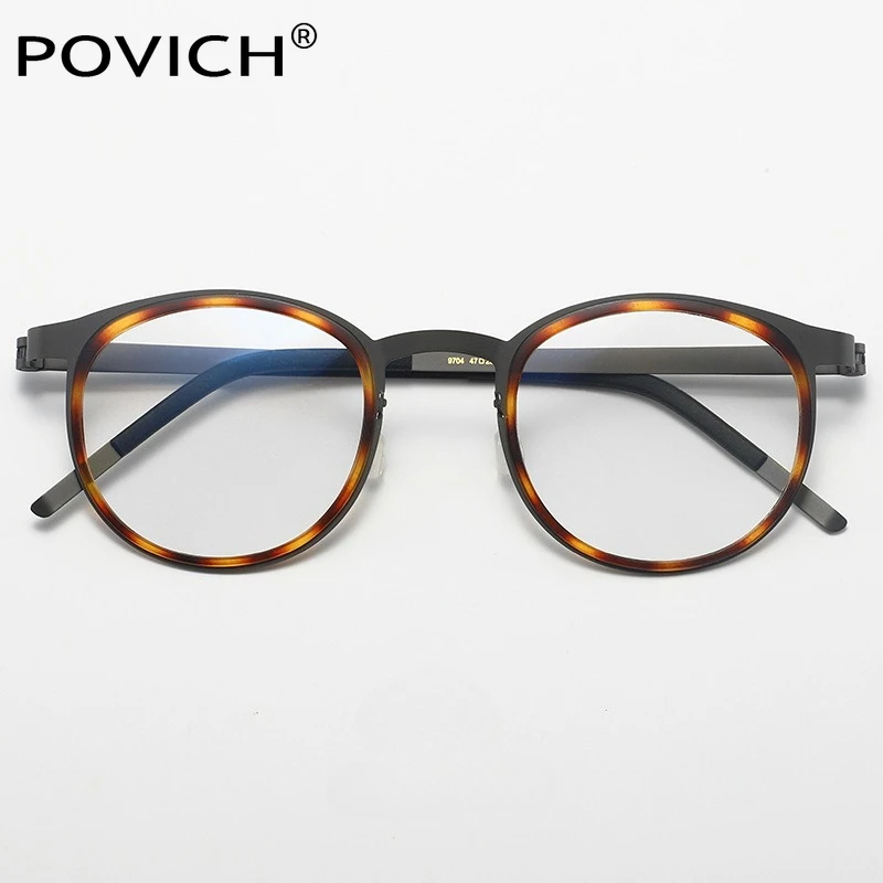 

POVICH Brand Design Ultralight Glasses Frame Men Women Vintage Round Screwless Eyeglasses Frames High Quality Titanium Eyewear
