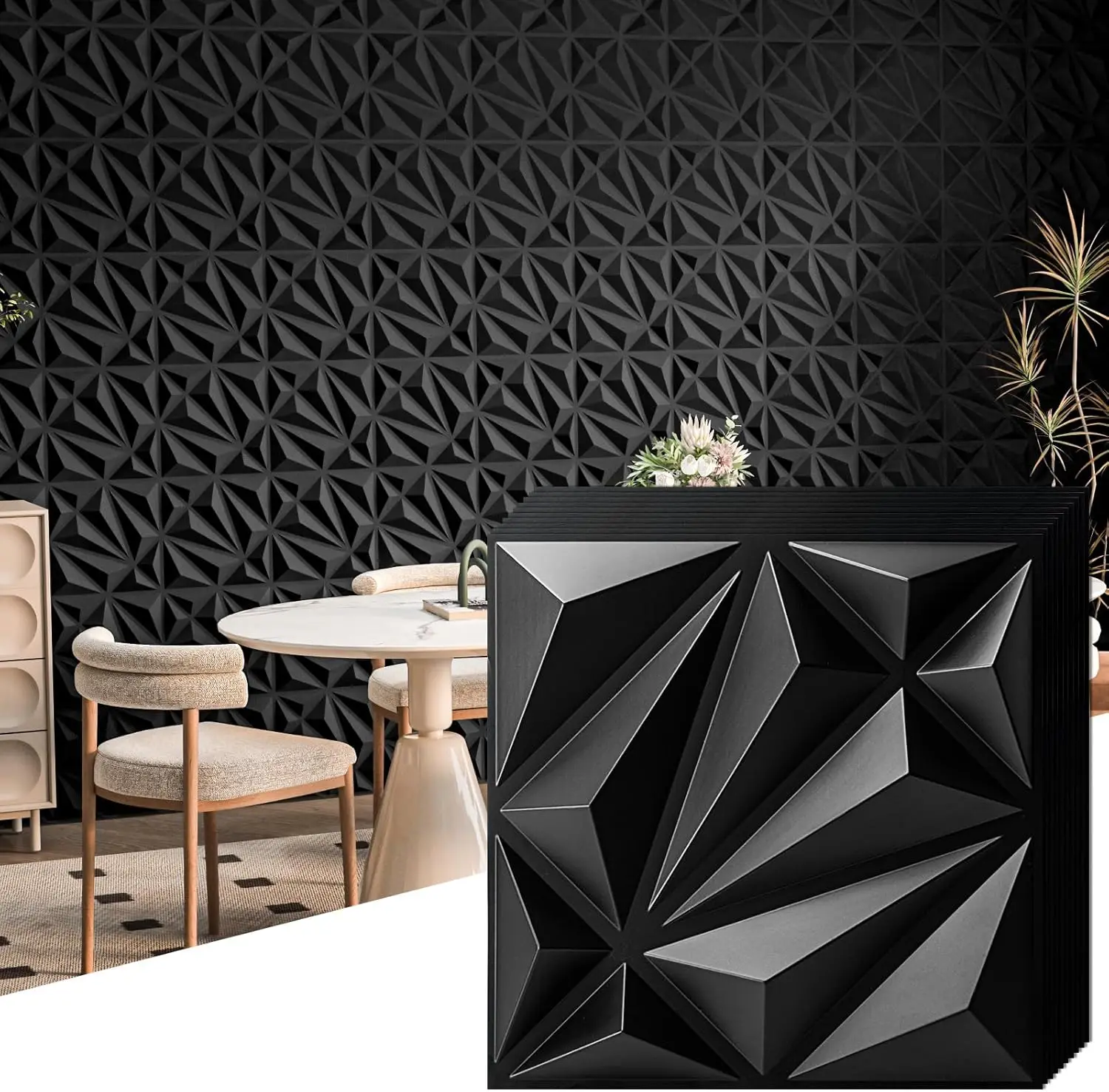 

33-Pack 3D Wall Panel for Interior Wall Décor, Diamond Textured PVC Accent Wall Paneling for Living Room Bedroom Office TV Wall