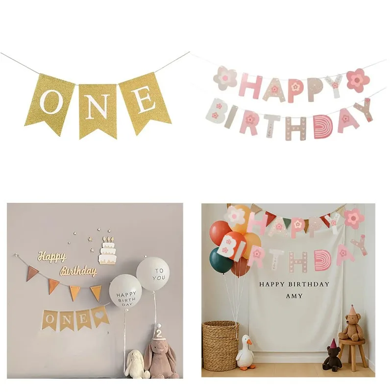 Banner de primer cumpleaños con un texto, decoración estilo guirnalda para niños y niñas, perfecto como recuerdo conmemorativo de decoración de fiesta
