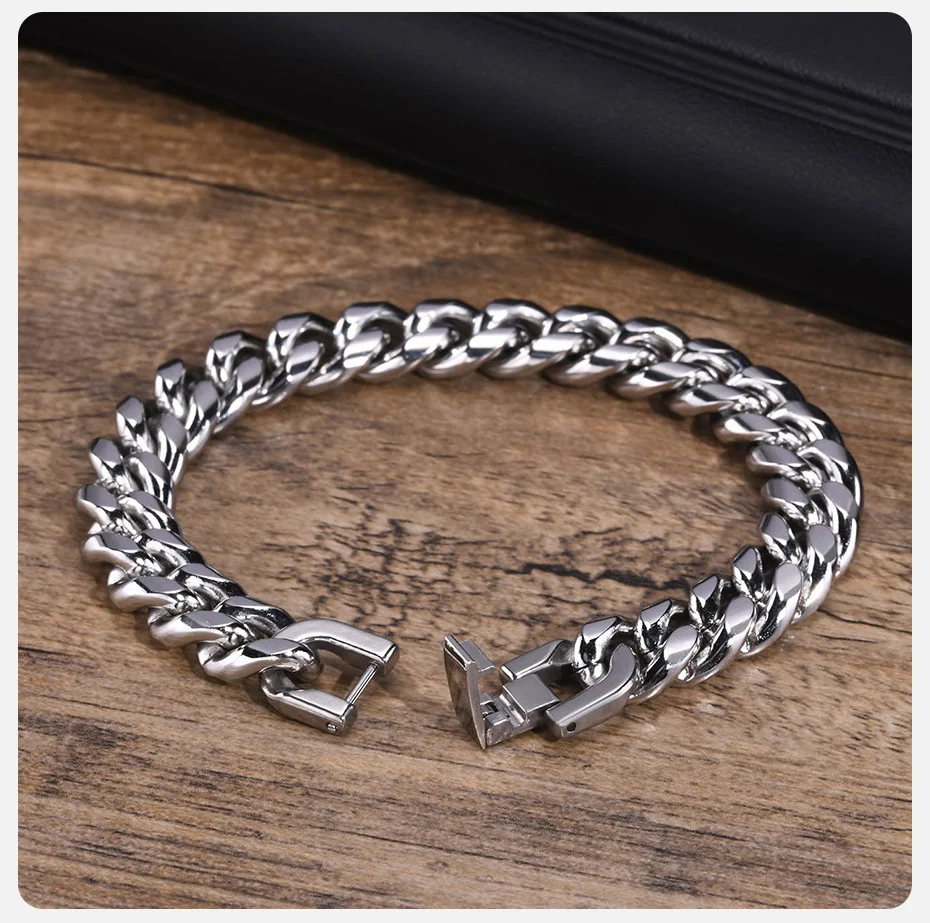 Vnox 6//12mm kubanische Ketten armbänder für Männer Frauen, massiver Edelstahl Bordstein kette Armband Schmuck – Detail 5