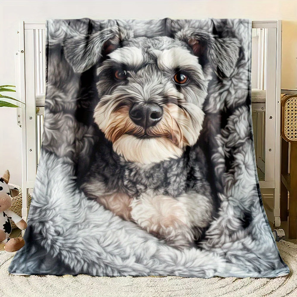 Schnauzer Lover Flannel Throw Blanket,Soft Warm Dog Themed Blanket for Couch Bed, Durable Lightweight Travel Gift for Pet Owners