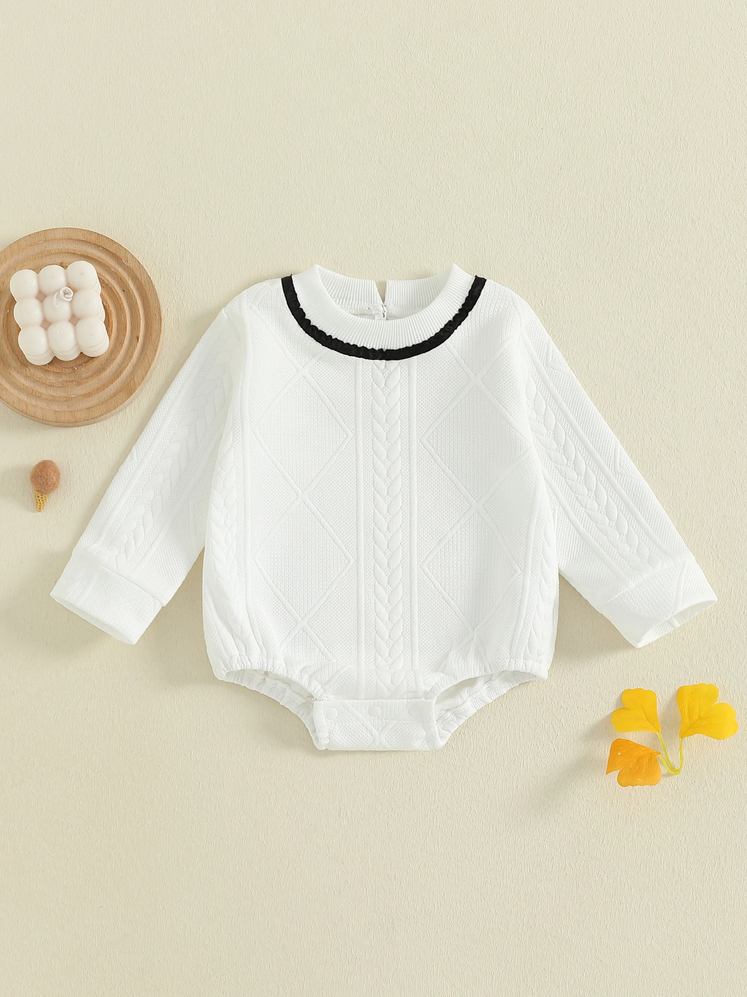 

Adorable Toddler Boys Striped Romper Stylish Crew Neck Long Sleeve Playsuit with Button Closure