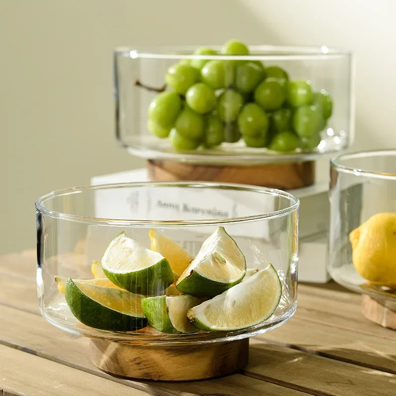 Glass Fruit Snacks Multi-functional Plate Living Room Home Coffee Table Creative Wooden Storage Size Tall Candy Basin