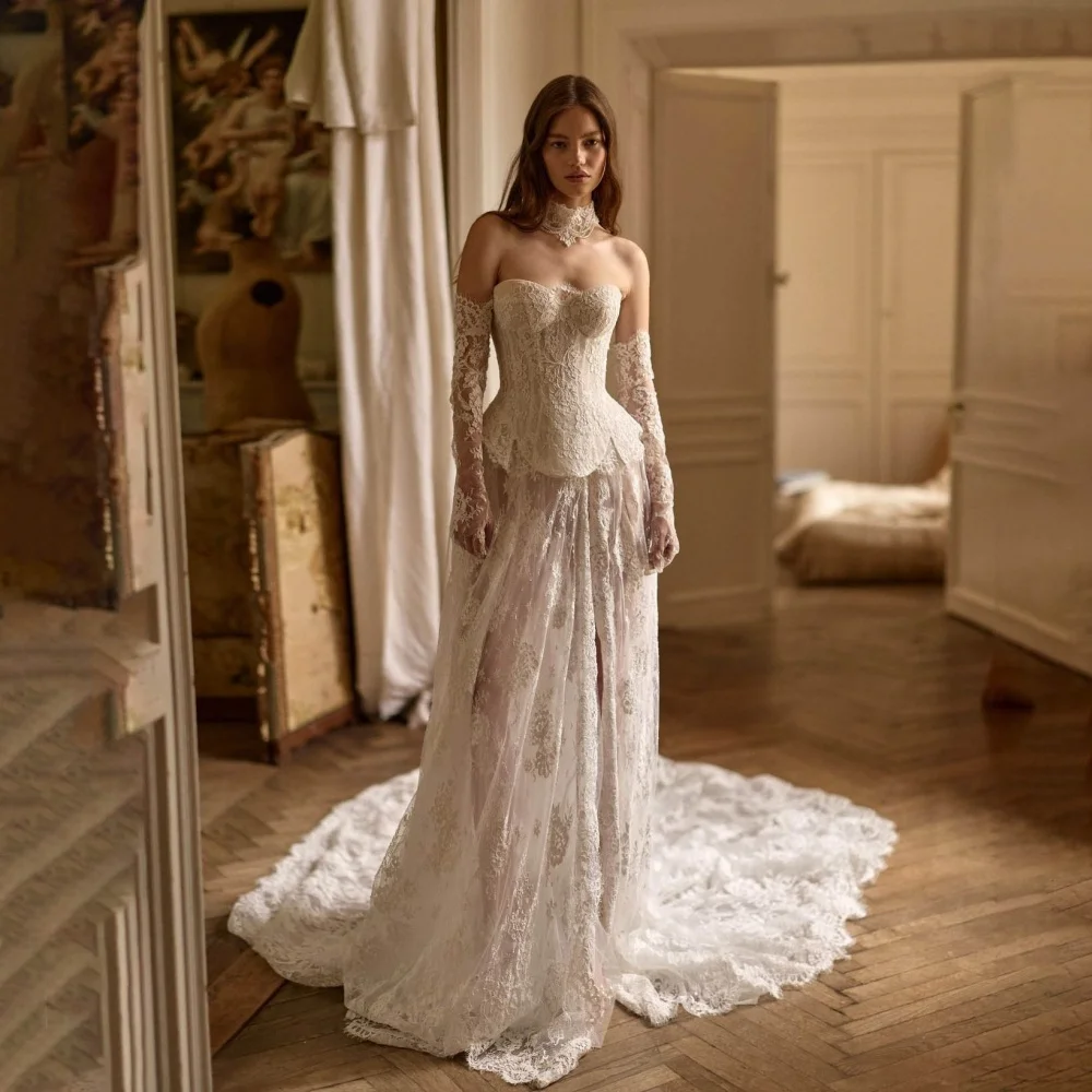 

Enternity Fashionable A-line Zipper Wedding Gown For Bride Half Sleeve Court Train Lace Applique Vestido De Novia Customized