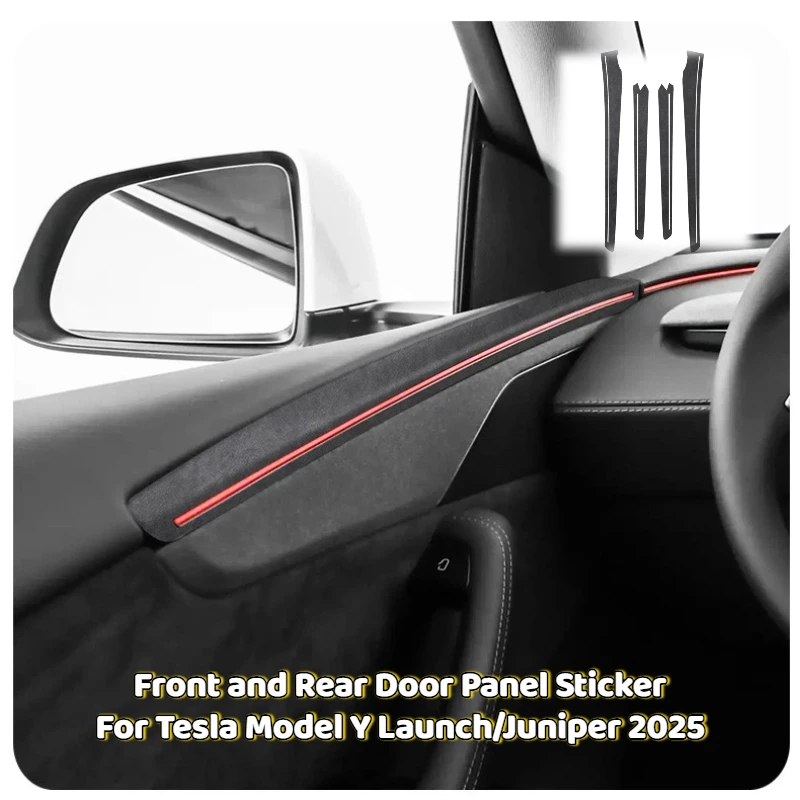 

Наклейки на переднюю и заднюю дверную панель из алькантары для Tesla Model Y Launch/Juniper 2025 Up, защитная наклейка на внутреннюю отделку
