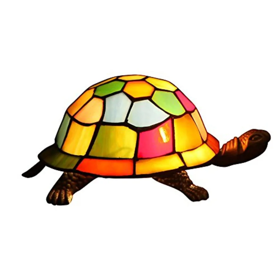 

L10594 Turtle Tiffany Style Stained Glass Accent Table Lamp Night Light for Bedside Living Room Multi-Colored