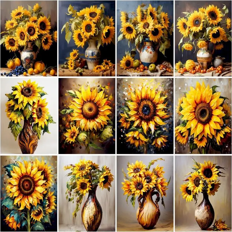 

CHENISTORY Painting By Number Sunflower Kits Drawing On Canvas Canvas Painting Wall Art Diy Pictures By Number Home Decor