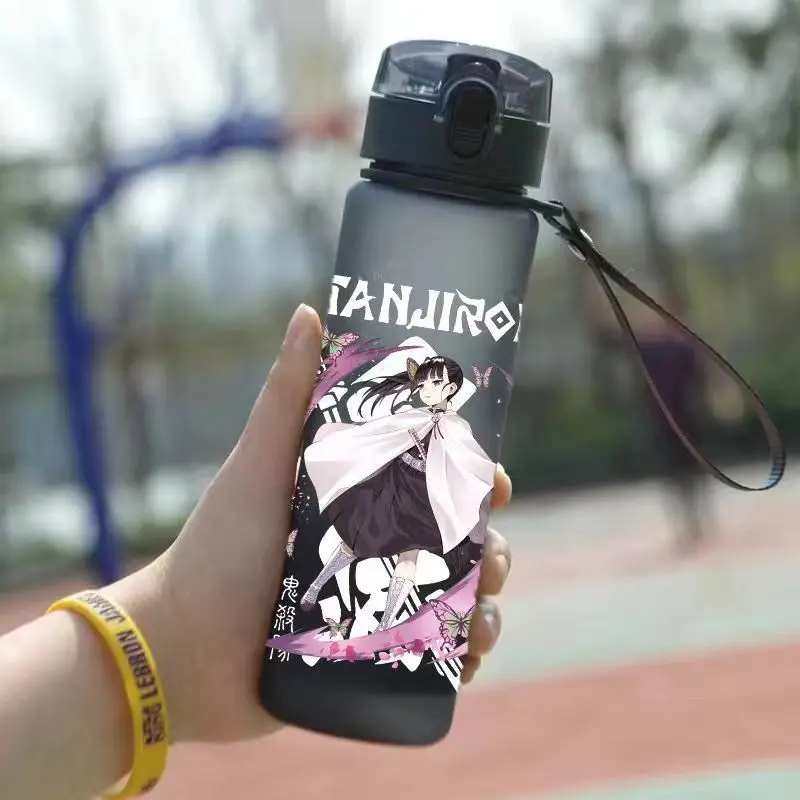 560ml Anime Demon Slayer  water glass Adult Outdoor Water Bottle with Straw Plastic Portable Kids Cup  Gifts