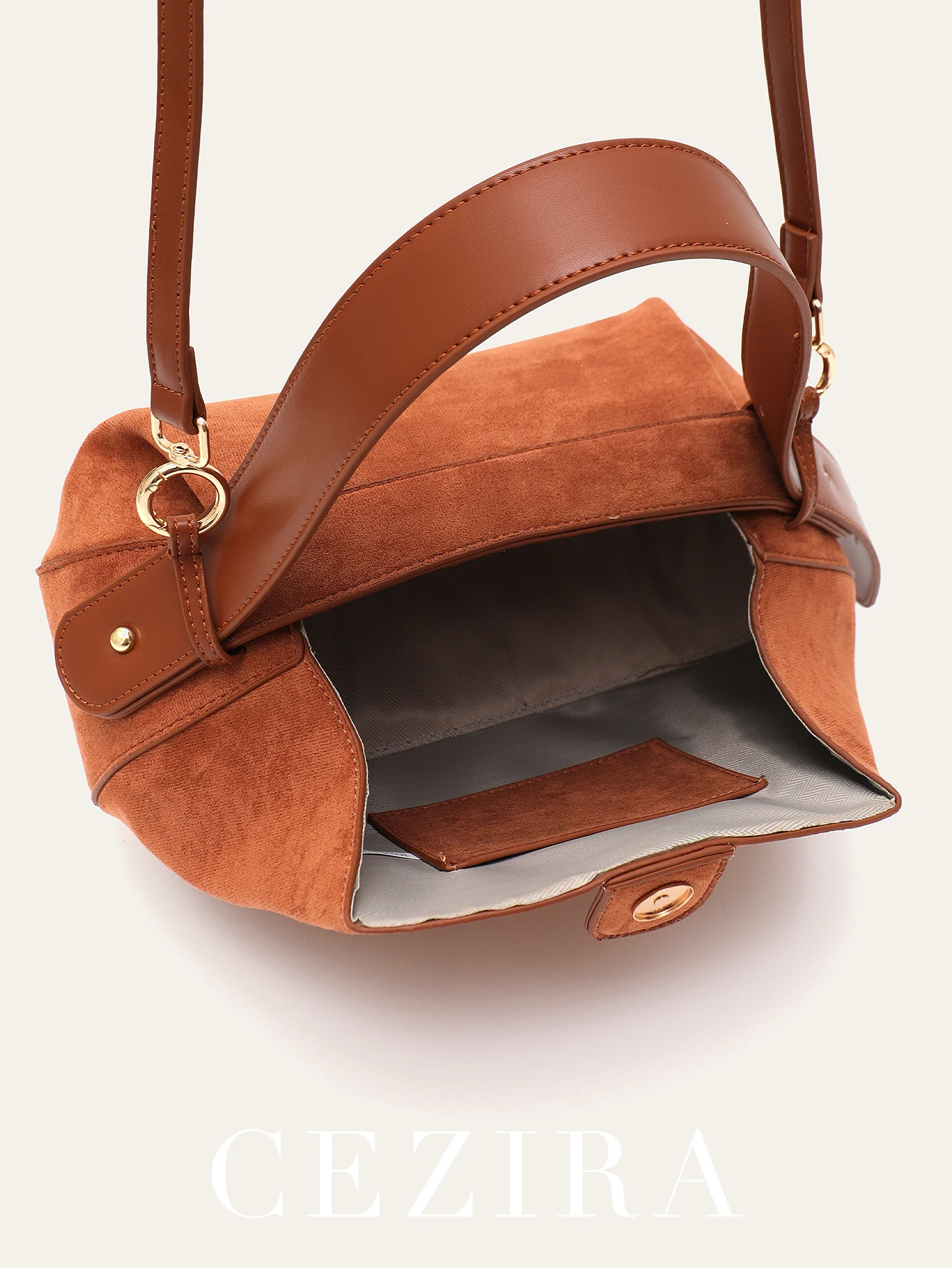 CEZIRA Women Fashion Designer PU Vegan Leather Handbags Niche Brand Rugby Shape Top-handle Bags Crossbody Shoulder Purses Daily