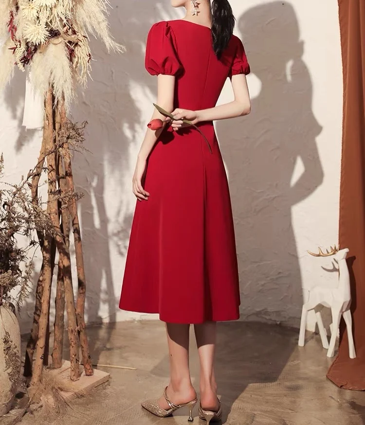 Vestido de noche elegante Borgoña 2025, corte en A, cuello cuadrado, manga abombada, Sexy, abertura larga, vestido Formal para fiesta de graduación, vestido de fiesta para mujer, nuevo