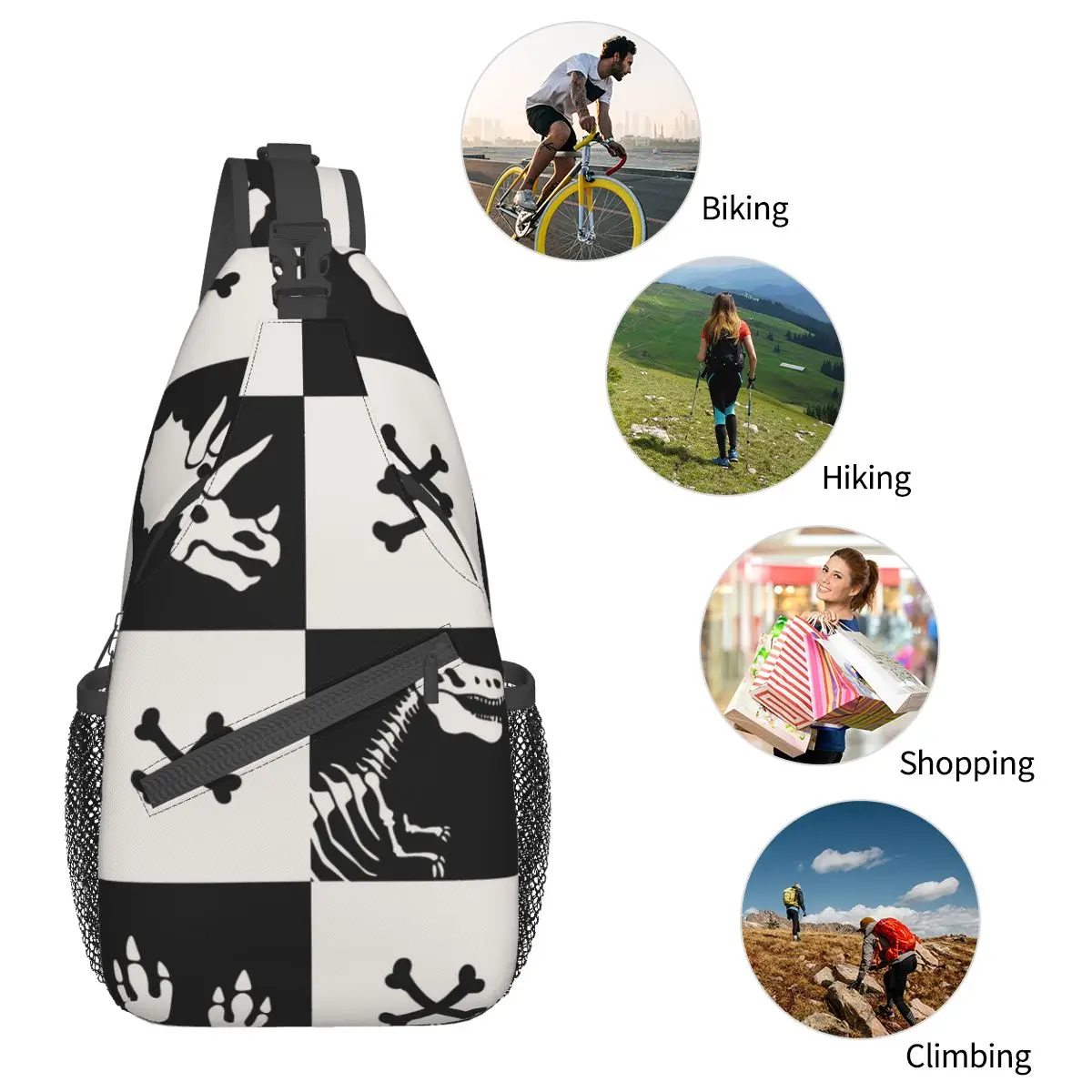 Dinosaur Crossbody Bag Sports Cartoon Dinosaurs Checkerboard Chest Bag Unisex Women Man Fashion Shoulder Backpacks Travel