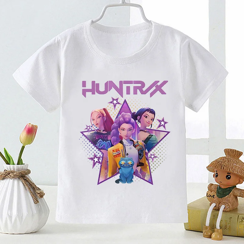 

Hot Sale Kpop Demon Hunters Print Cartoon Kids T shirt Girls New Summer Tops Baby Boys Clothes Children Short Sleeve T-shirts