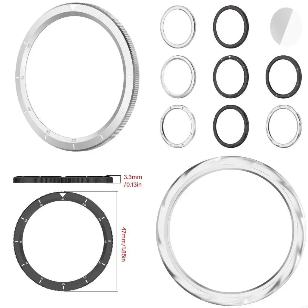 E1PF Elegant Metal Bezel with Included Tempered Glass Stylish Steel Bezel Quick Installation Suitable for 3/4 Smartwatches