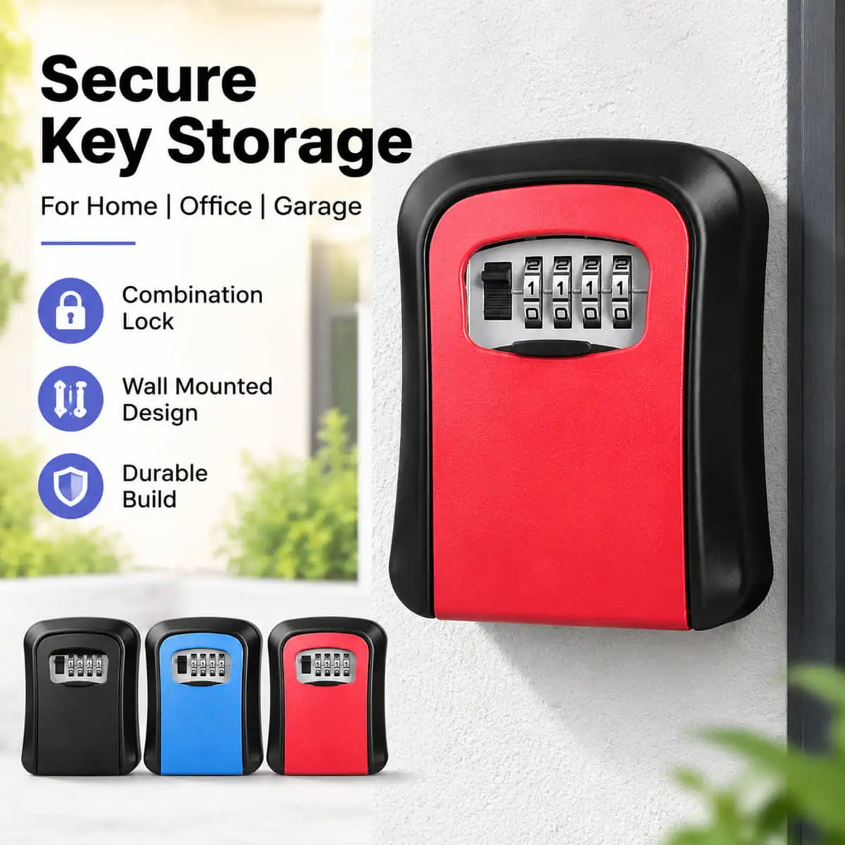 Wall Mounted Combination Lock Box Key Storage Box Durable Password Key Holder For Home Office Outdoor Security