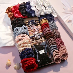 1136PCS Dark Hair Accessories for Woman Set Seamless Ponytail Holders Variety Hair Scrunchies HairBands Scrunchy Hair Tie