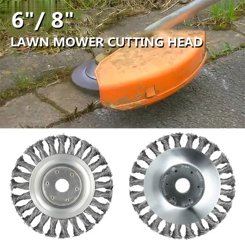 

Universal Garden Trimmer Heads, 6/8 Inch Upgrade Weed Brush Cutter Head, Lawn Mower Grass Trimmer Head, Steel Wire Wheel Brush D