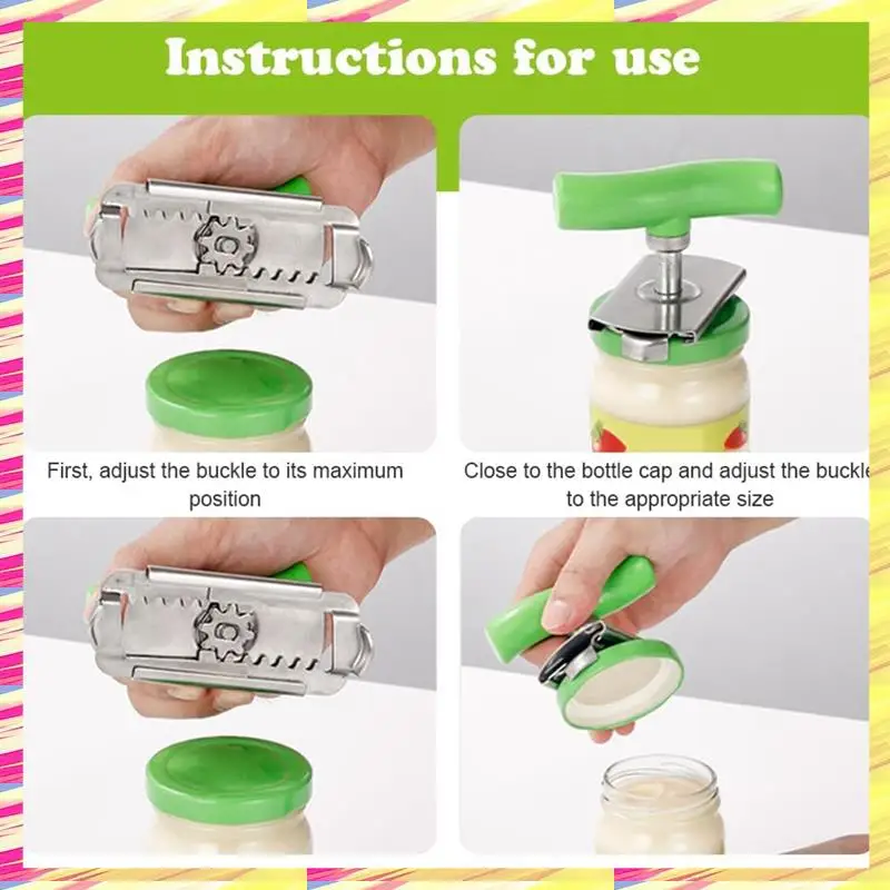 ABJJ Jaropener For Weak Hands Easy Open Adjustable Grip Jar Opener, Stainless Steel Can Opener Bottle Tin Cap For Seniors