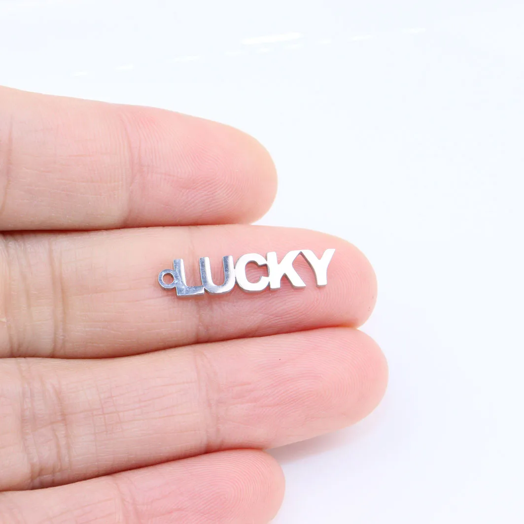 10 sztuk 15*5mm stal nierdzewna błyszczące LUCKY LOVE litery biżuteria Charms wisiorek DIY rzemieślnicze wodoodporne antyalergiczne