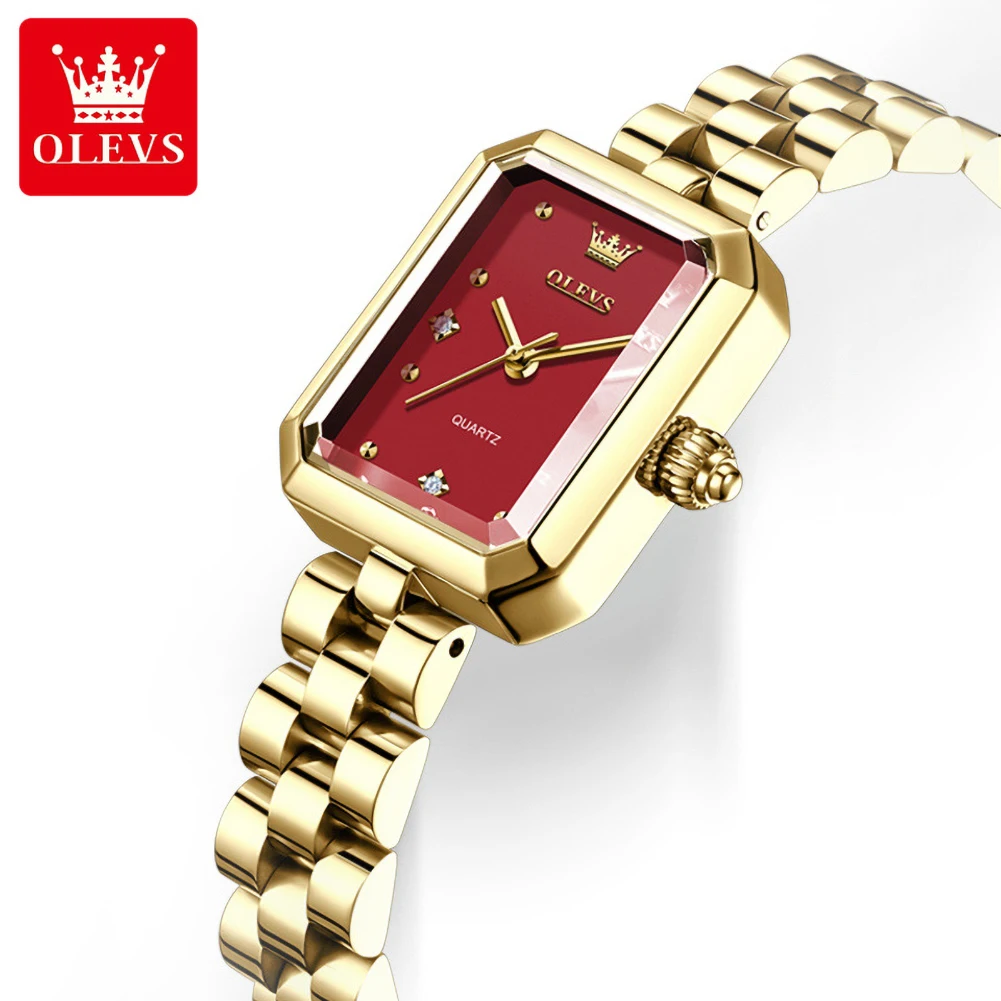 OLEVS Ladies Watches Original Solid Steel Strap Square Quartz Watches for Women Elegant Luxury Waterproof Woman Watch Gift 5690