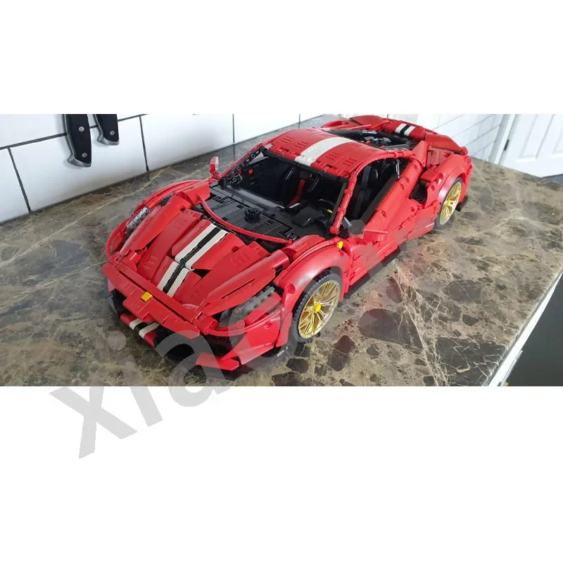 2023 Anniversary Red New Supercar MOC-89859  488GT Electric Supercar Building Block Model 3452 Parts Kids Birthday Toy Gift