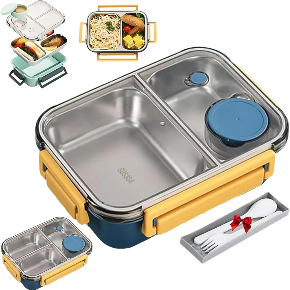 1pc Portable Stainless Steel Lunch Box 2-3 Compartment Insulated Lunch Container with Sections Perfect for Work Meals Picnics