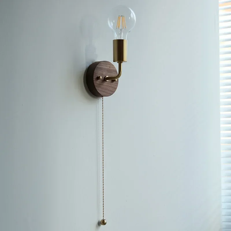 

Japanese-style Simple Retro All-copper Walnut Bathroom Mirror Headlamp Small Lamp Bedroom Bedside Wall Lamp