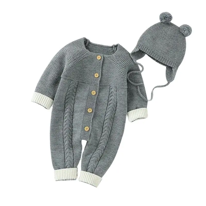 Long Sleeve Toddler Autumn Winter Overalls Children Outfits Baby Rompers Clothes for Newborn Infant Boys Girls Knitted Jumpsuits