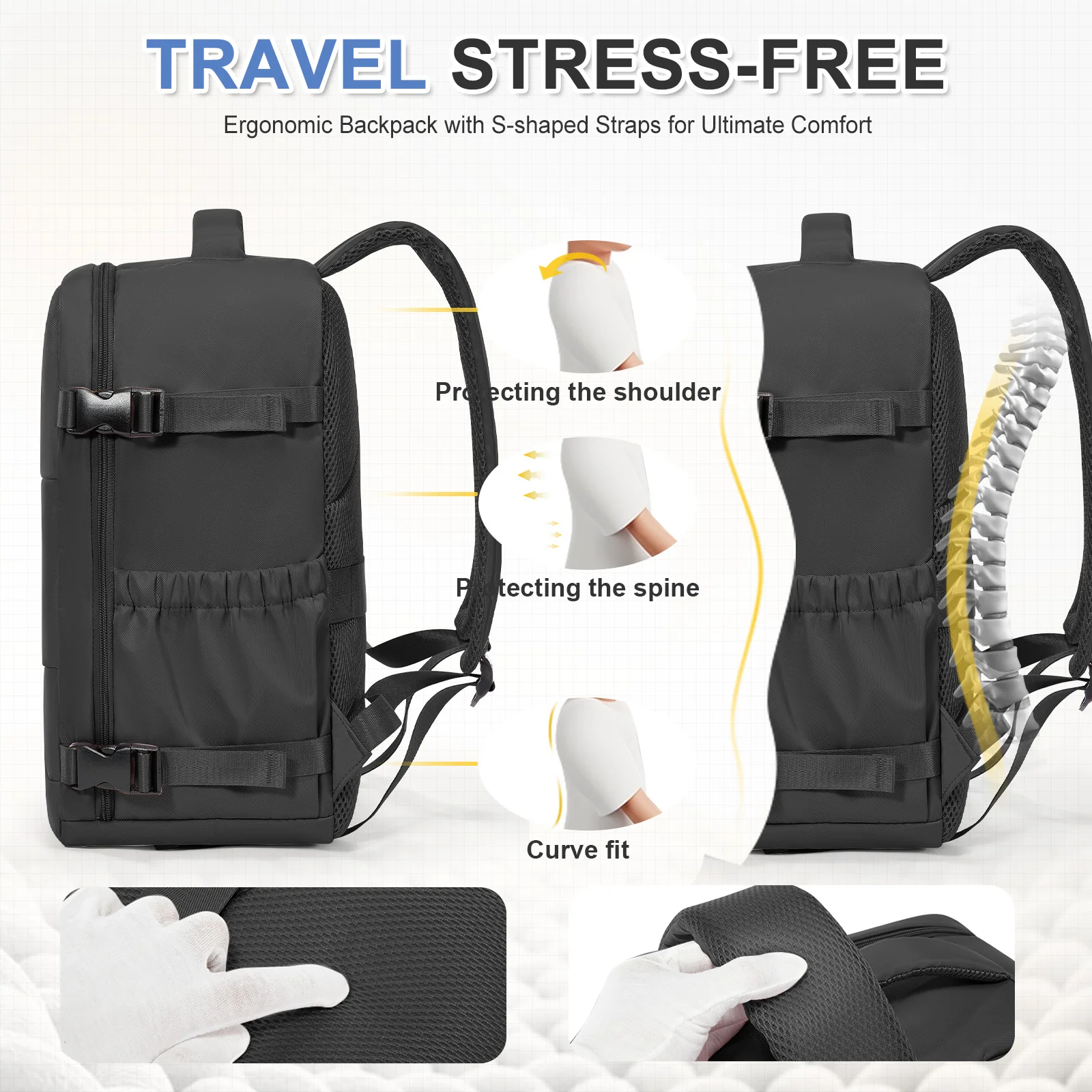 حقيبة ظهر Ryanair 40x30x20 للسفر لمسافات قصيرة حقيبة سفر للأعمال Wiz Air Cabin Bag 15.6 بوصة حقيبة كمبيوتر محمول، حقيبة ظهر للأزواج الترفيهية