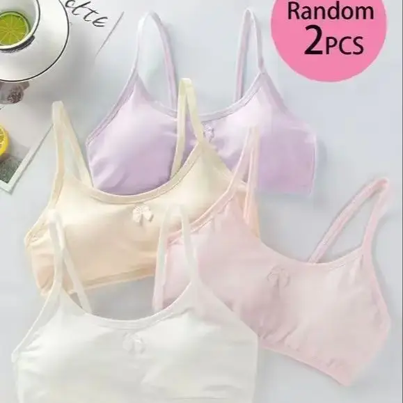 

2PC Girls Cotton Training Bras Teenage Underwear Kids Bras Student Bra Top Child 8-14years