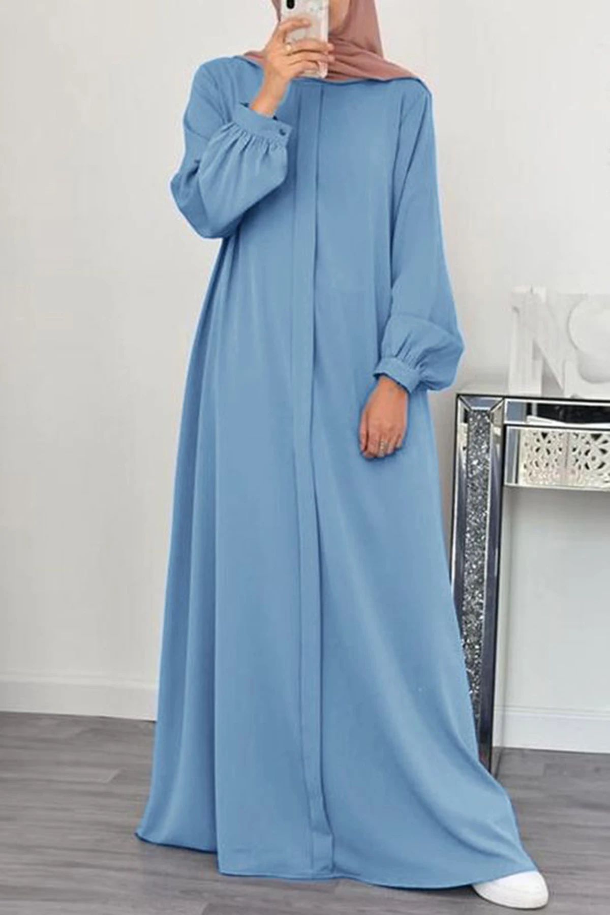 

Crew Neck Lantern Sleeve Pullover Robe Maxi Dress