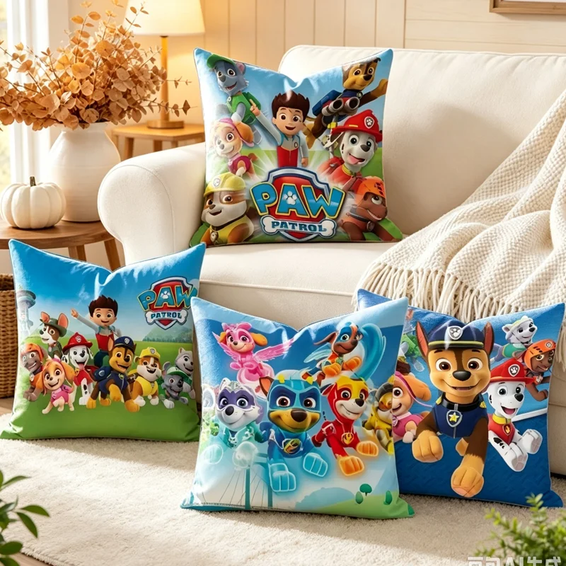 45cm Paw Patrols Cushion Cover Skye Chase Flannel Pillow Case Anime Print Decorative Sofa Pillowcase Home Decoration Party Gift