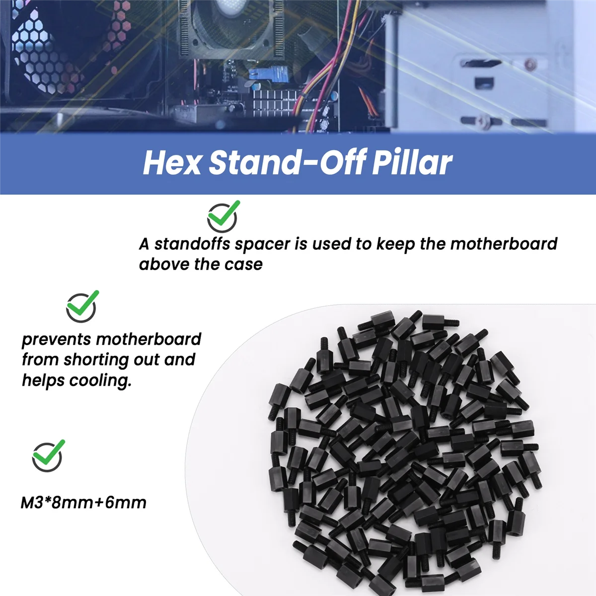 Pilastro distanziatore esagonale in nylon fisso da 100 pezzi con filettatura M3 8 mm + 6 mm PCB