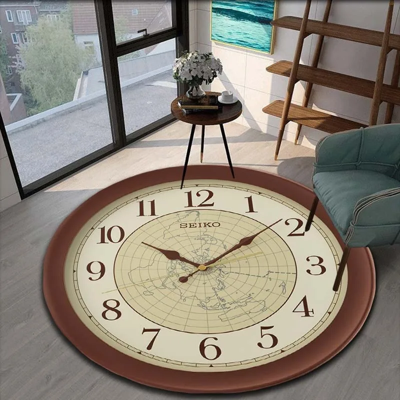 Grasp The Time Alarm Clock Pattern Creative Round Carpet for Living Room Rug Non-slip Floor Mat for Bedroom Carpet Tapis 5 Sizes