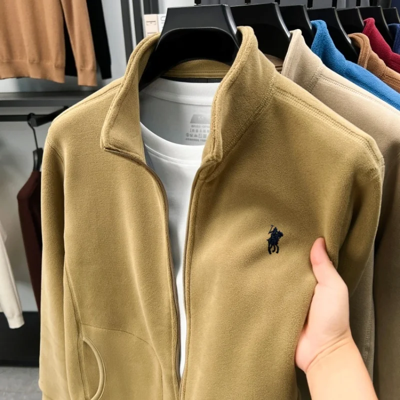 

Luxury fashion brand men's new coat high-end pony embroidery comfort plush autumn winter casual Paul zipper stand collar jacket