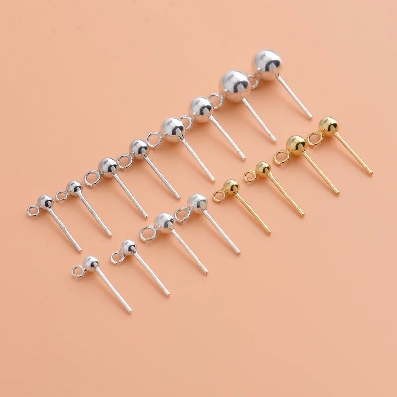 Wholesale 5pairs/pack Real Solid Sterling 925 Silver Ear Ball Pin 3mm 4mm 5mm Pure 925 Silver Ear Pins for jewelry Making