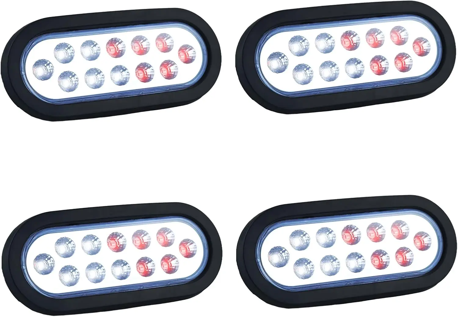 

6 Inch Oval Dual Revolution LED Tail Lights Red Stop Turn White Backup Reverse Kit for Trailer RV Truck IP67 Waterproof 4PCS
