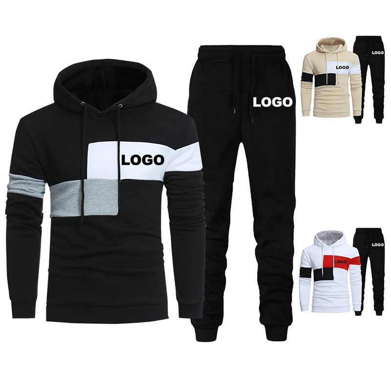 Primavera autunno Logo personalizzato uomo tuta con cappuccio e pantaloni della tuta 2 pezzi Set moda Casual Streetwear abbigliamento sportivo maschile