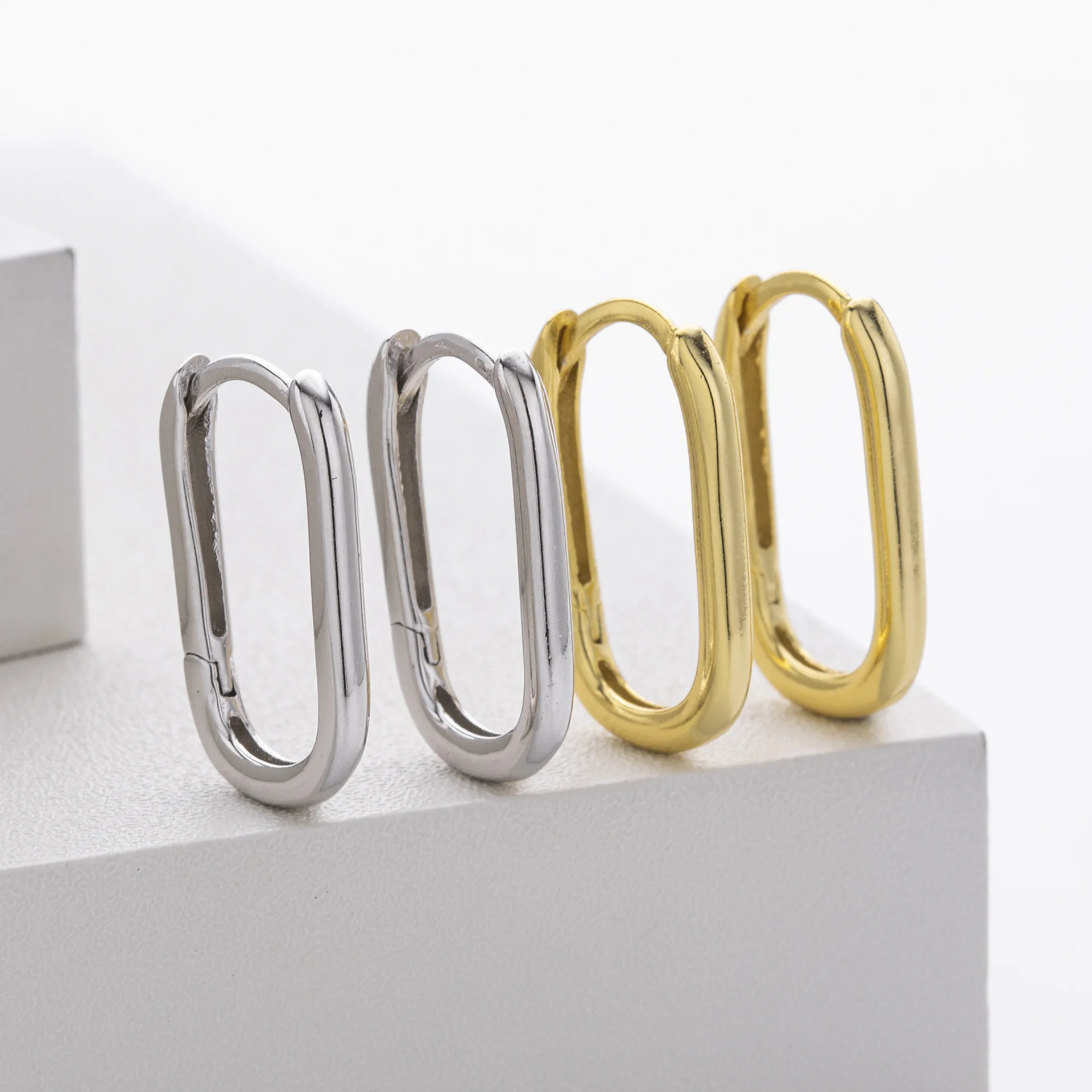 Withered Jewelry Earrings Women's Earrings Ear Cuffs S925 Pure Silver Ear Buckle Round Square Earrings