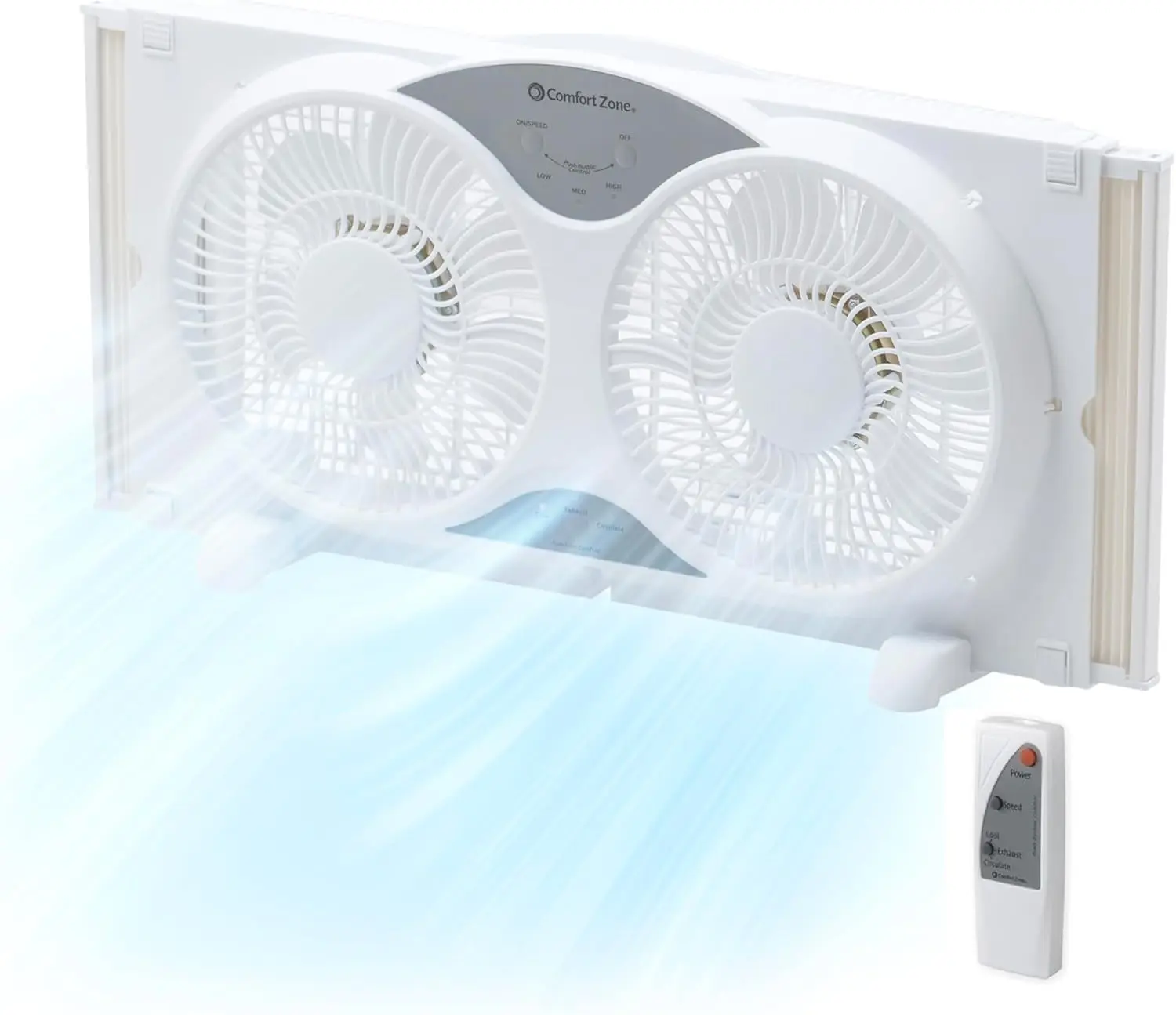 Twin Window Fan with Remote, Adjustable Width, 3 Speeds & Functions for Home Office Cooling