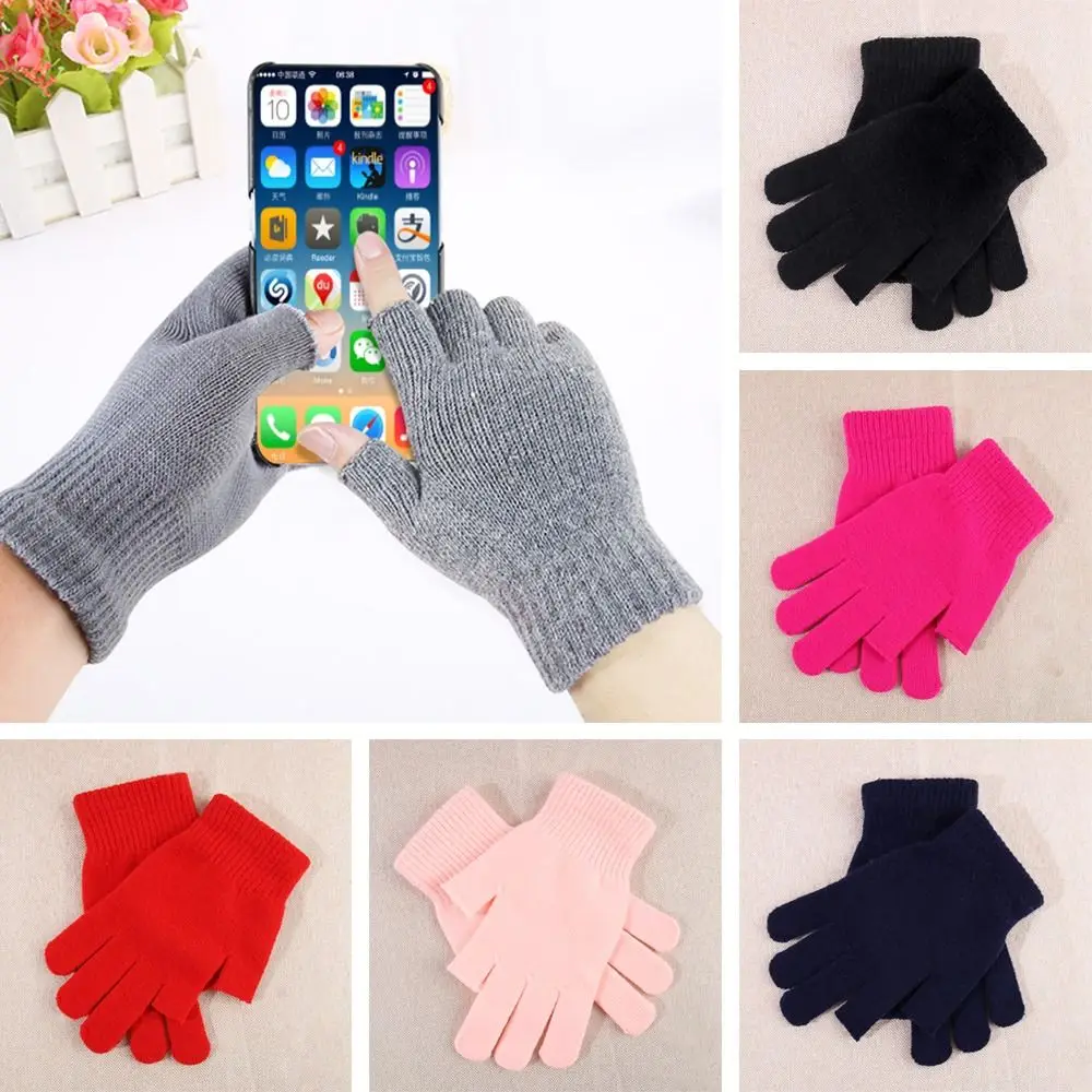 

New Fashion Woolen Knitting Autumn Winter Women Gloves Thick Plush Furry Warm Mitts Full Finger Mittens