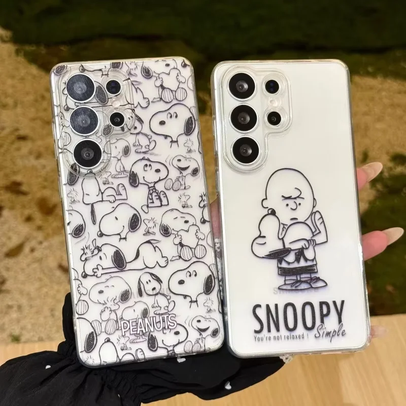 Anime funny full Screen Snoopy Phone Case For Samsung Galaxy S22 S23 S24 S25 S26 Ultra Note 10 20 Plus Cute Charlie Brown Cover﻿