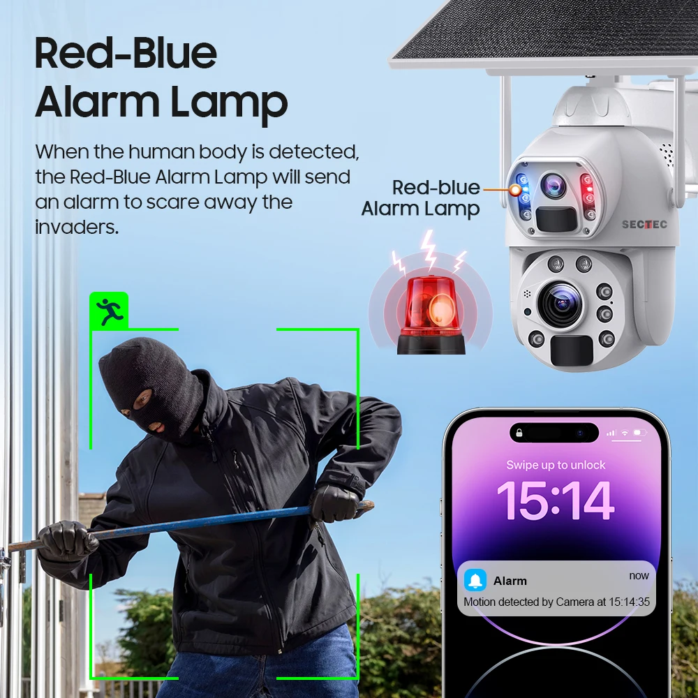 AI Metal 4K عدسة مزدوجة 10W 30X Zoom 4G كاميرا تعمل بالطاقة الشمسية تتبع تلقائي 20100mAh بطارية كاميرا IP66 Dual PIR CCTV كاميرا IP الأمن #4