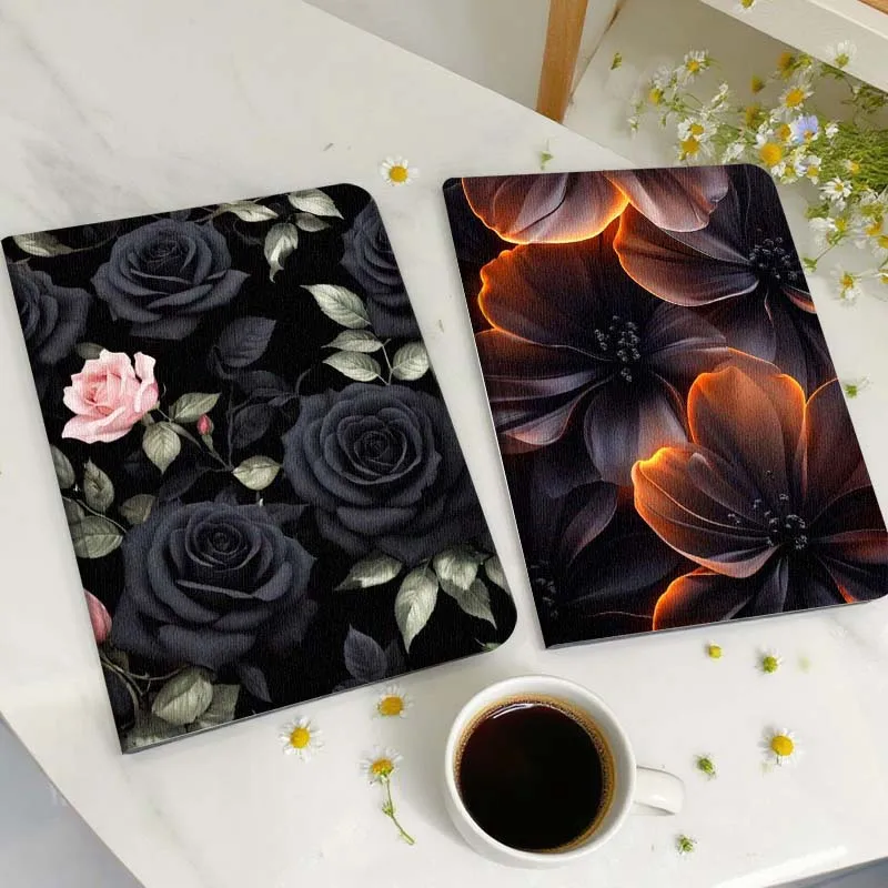 

Black Roses Pink Leaf Tablet Case For Huawei Honor MatePad MediaPad Air 5 6 7 11 V6 V7 V8 V9 X9 X8 T10 T10s C5e T5 Gift