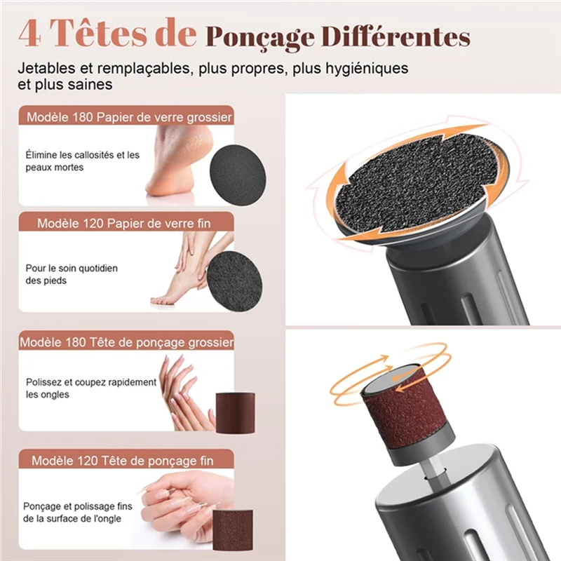 مجموعة أدوات إزالة مسامير القدم الكهربائية اللاسلكية مع قاعدة شحن 6 سرعات للنساء والرجال #2