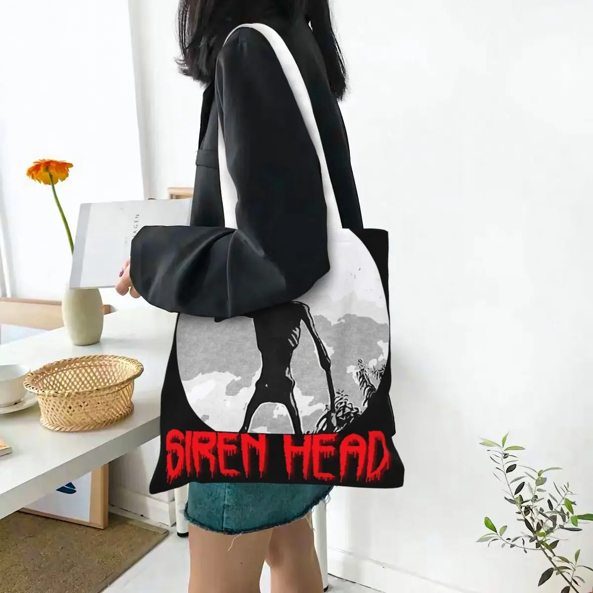 Siren Head 1 Shopping Bags Ladies Canvas The Tote Bag Reusable Ladies Shoulder Tote Travel Handbag