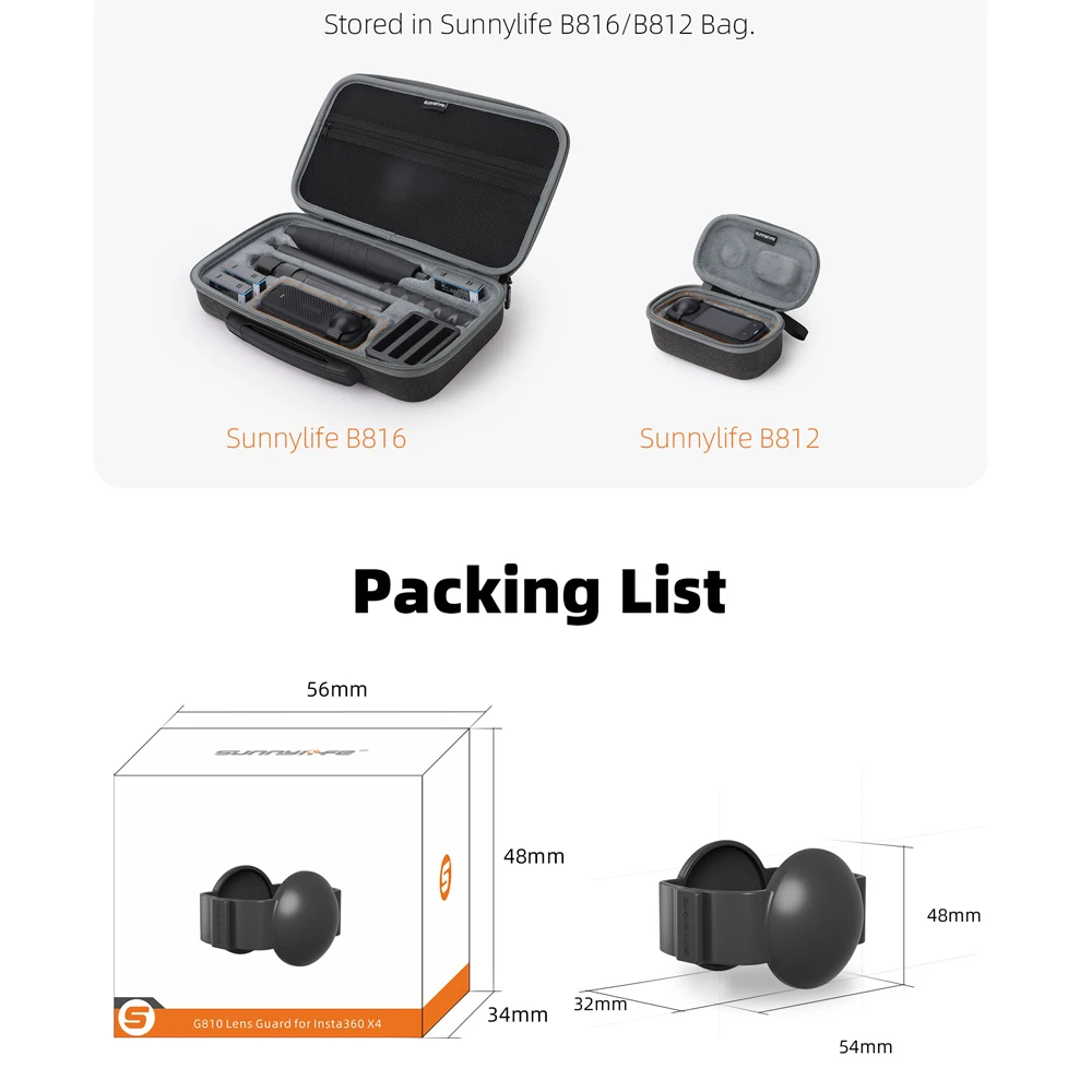 Sunnylife عدسة الغطاء الواقي ل Insta360 X4 غطاء عدسة بانورامية المضادة للسقوط الغبار لملحقات كاميرا Insta 360X4