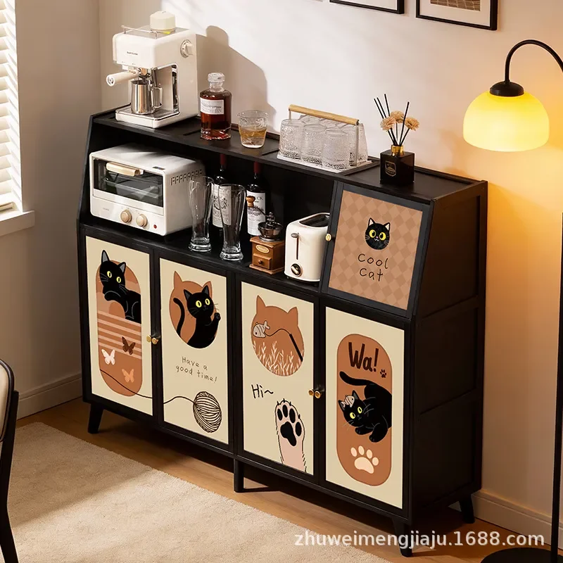 Multifunctional Kitchen Side Cabinet with Adjustable Shelves Storage Rack for Utensils Spices and Tableware Living Room