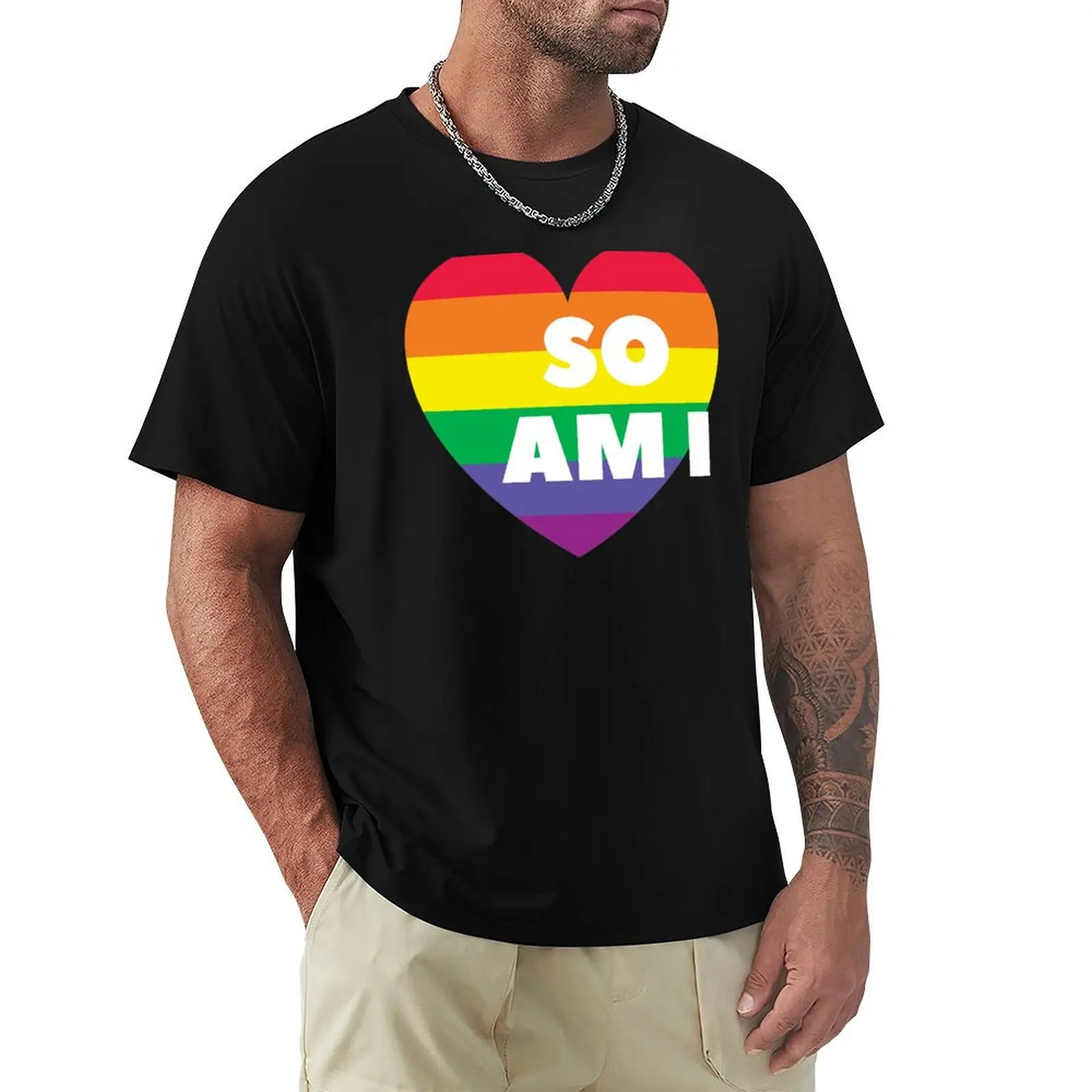 

rainbow heart SO AM I T-Shirt Utility Casual Work T-Shirt
